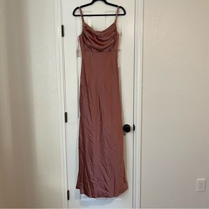 Revelry Skye Satin Cowl Neck Slit Formal Maxi Dress Desert Rose Pink Size US 6.